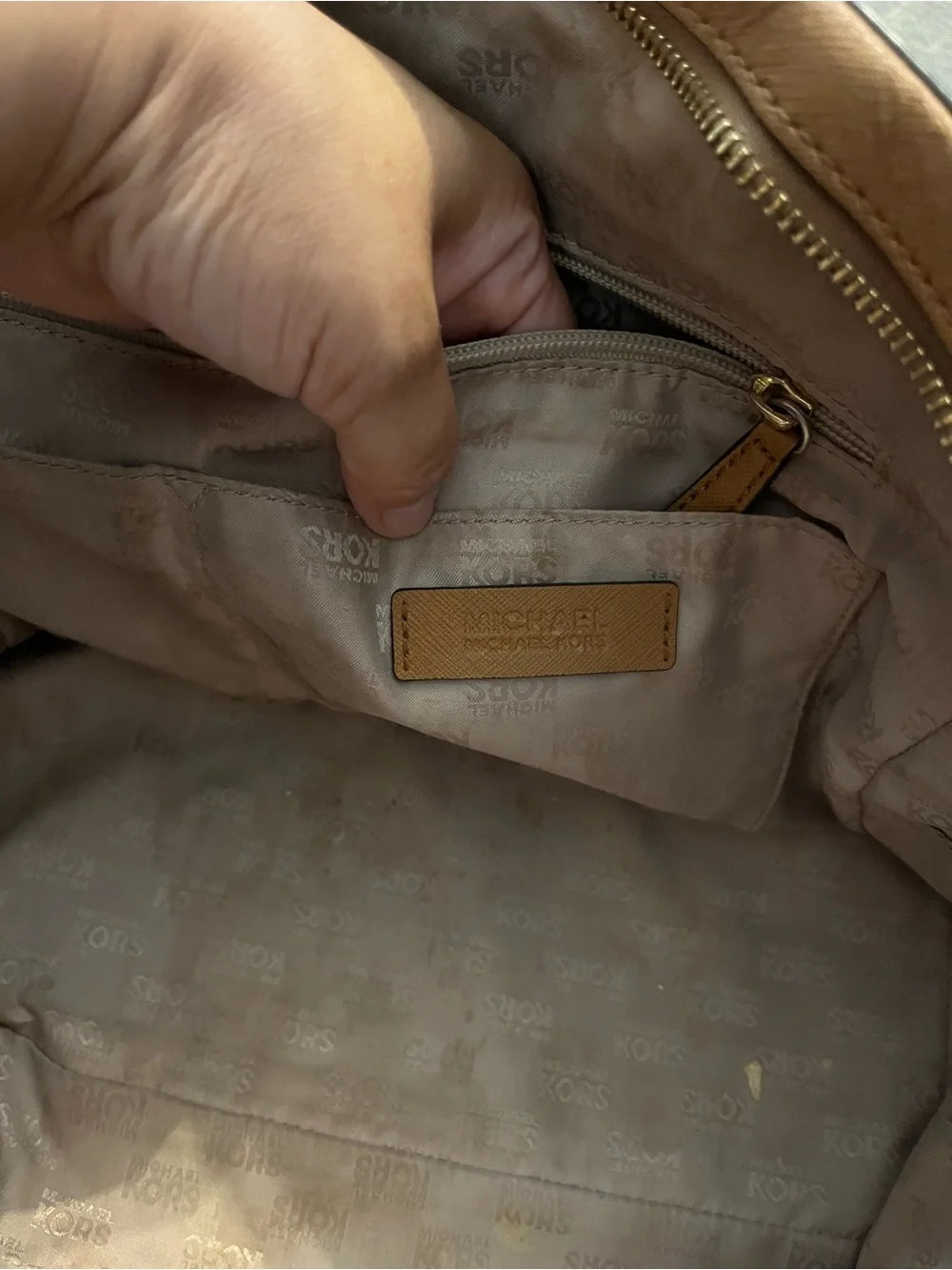 Michael Kors Camel Leather Dome Satchel with Gold Hardware Purse